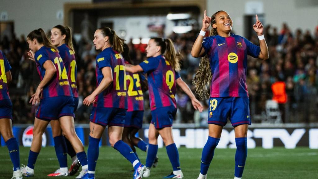 Vicky López celebra su gol en el Real Madrid-Barça Femenino de la Champions League