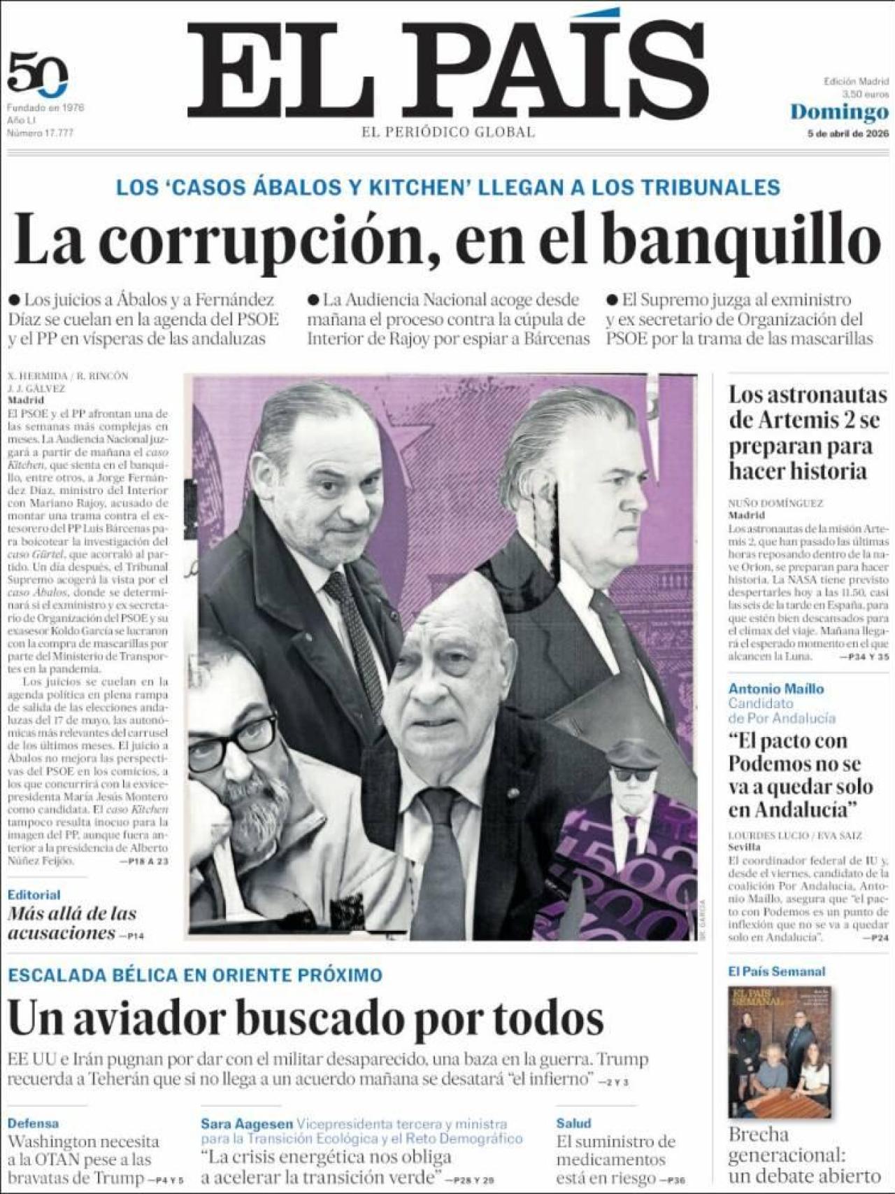 La portada d'‘El País’ el 5 d’abril