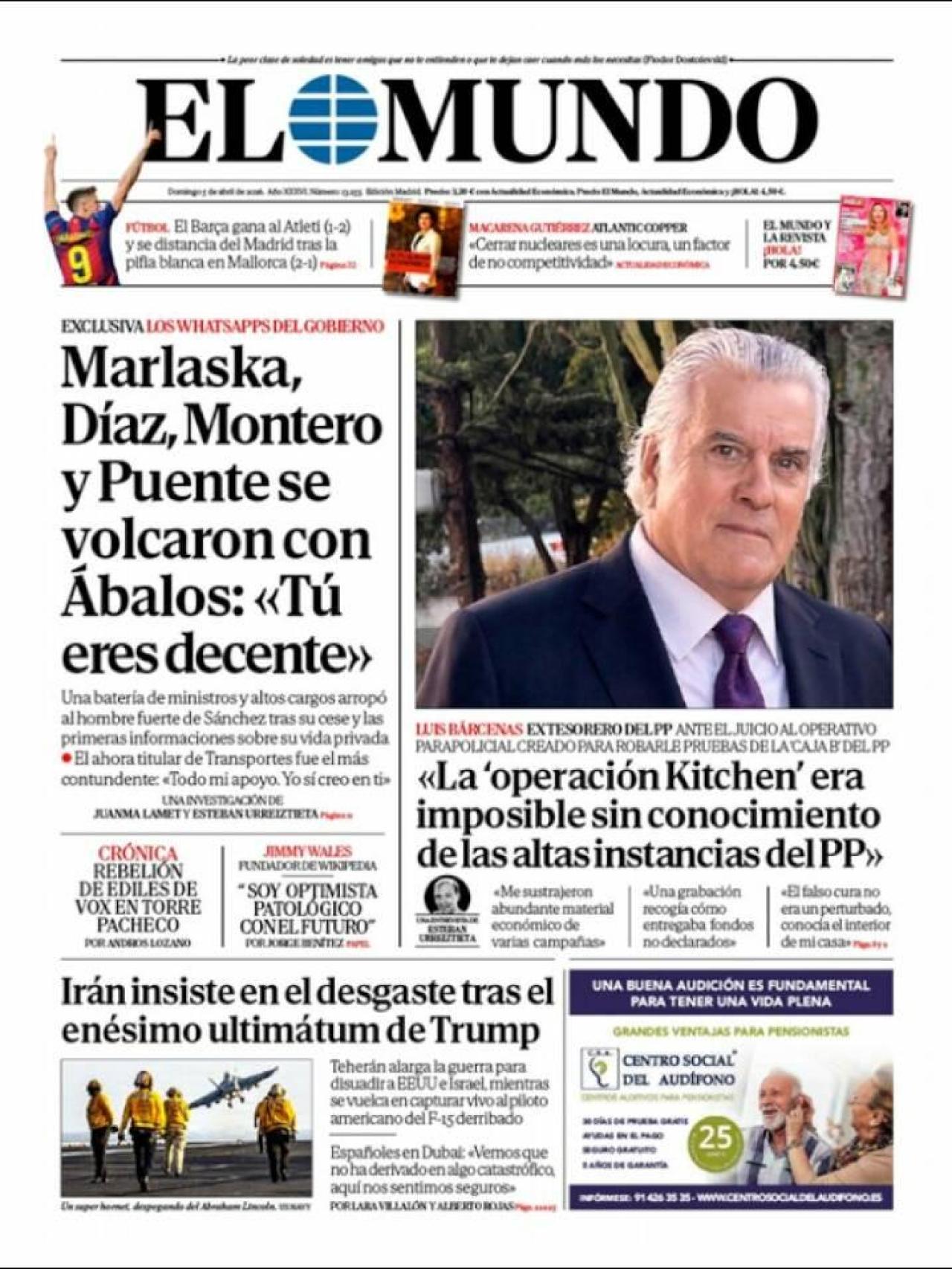 La portada d'‘El Mundo’ el 5 d’abril