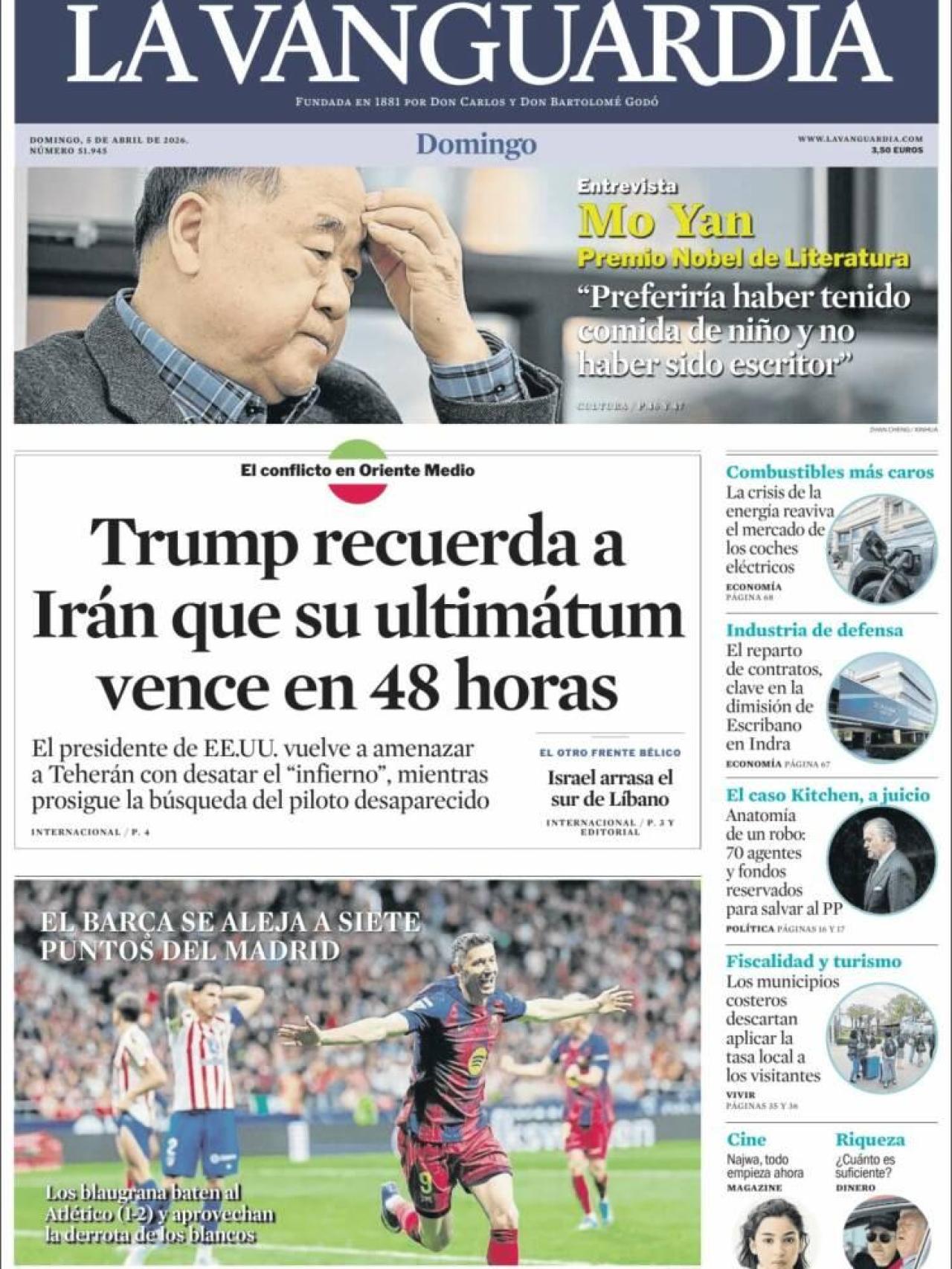 La portada de 'La Vanguardia' el 5 d’abril