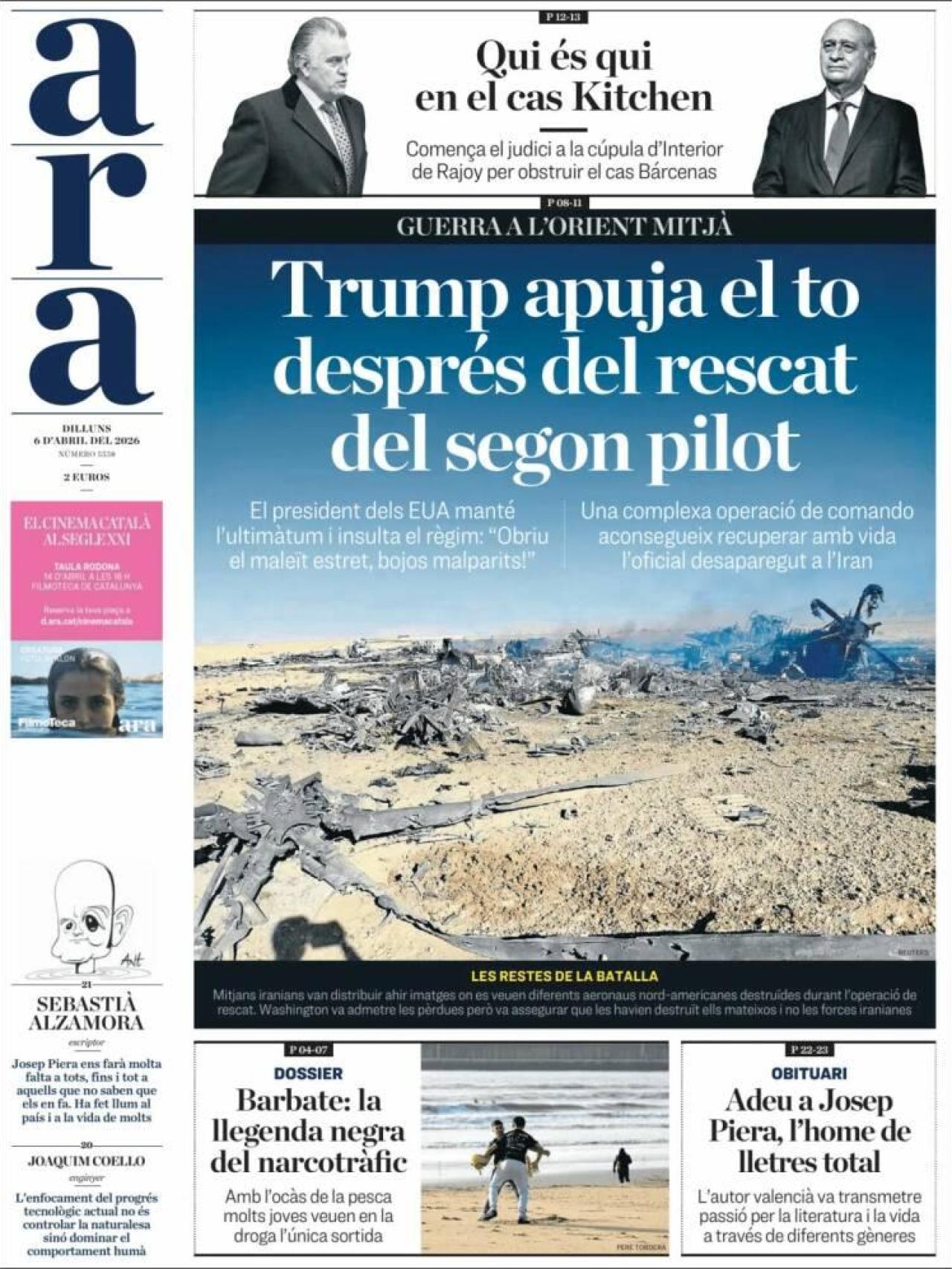 La portada de l' 'Ara' el 6 d'abril
