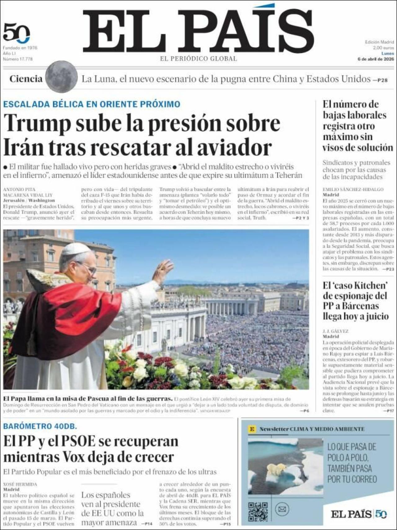 La portada d' 'El País' el 6 d'abril