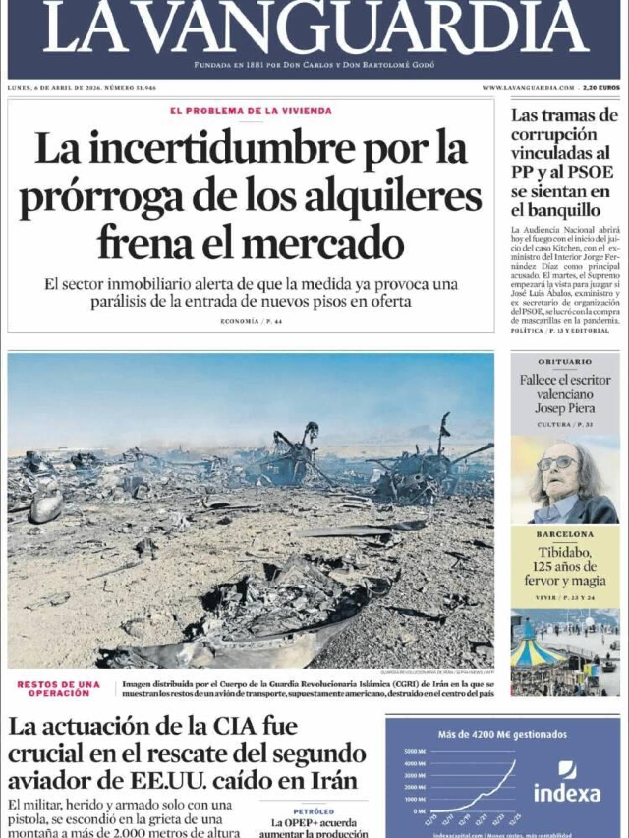 La portada de 'La Vanguardia' el 6 d'abril