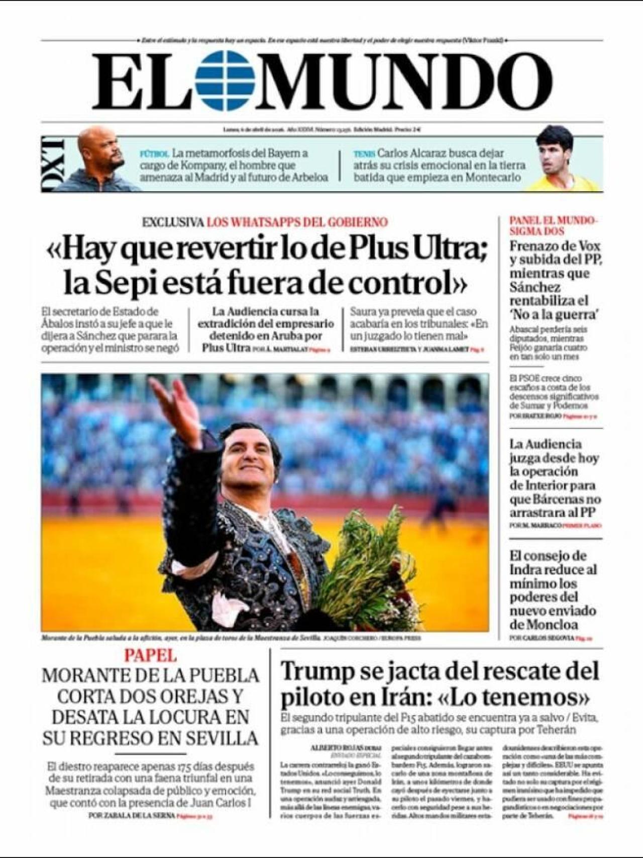 La portada d' 'El Mundo' el 6 d'abril