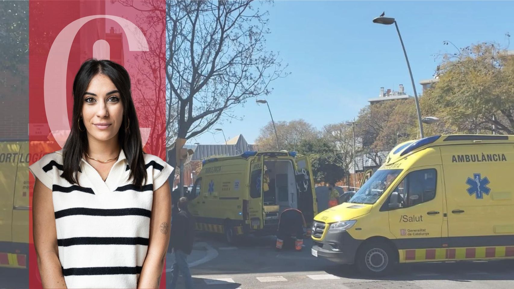 Montaje con la imagen de la subdirectora de sociedad de Crónica Global, Míriam St.Germain, y el lugar donde sucedieron los hechos en el barrio de Bon Pastor (Barcelona)