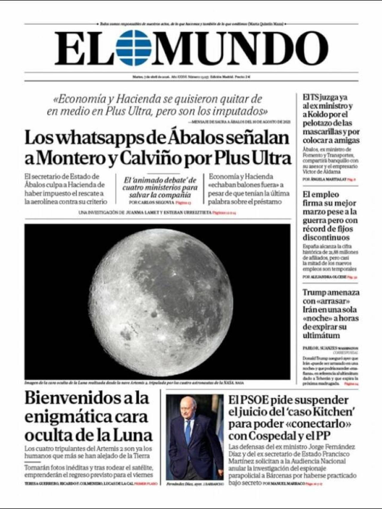 La portada d'El Mundo el 7 d'abril
