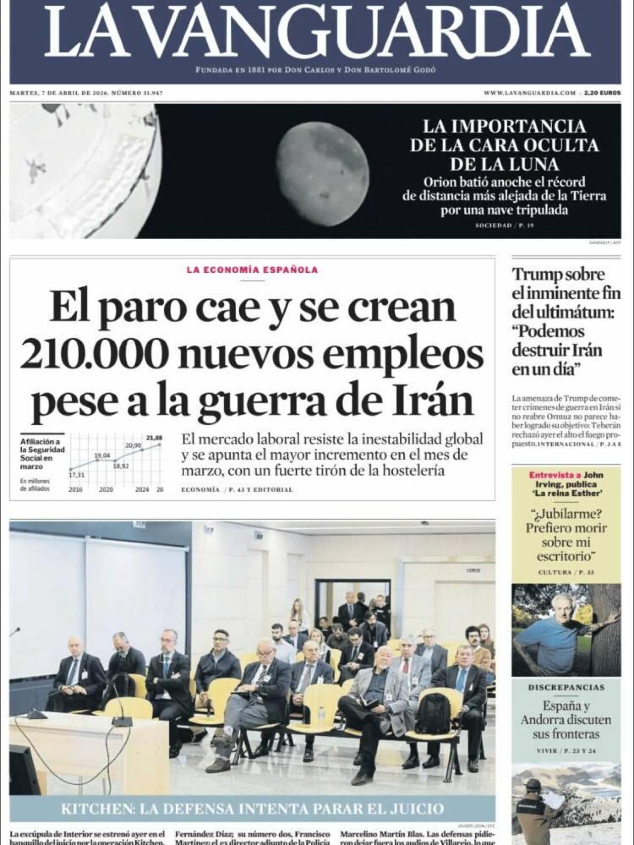 La portada de 'La Vanguardia' el 7 d'abril