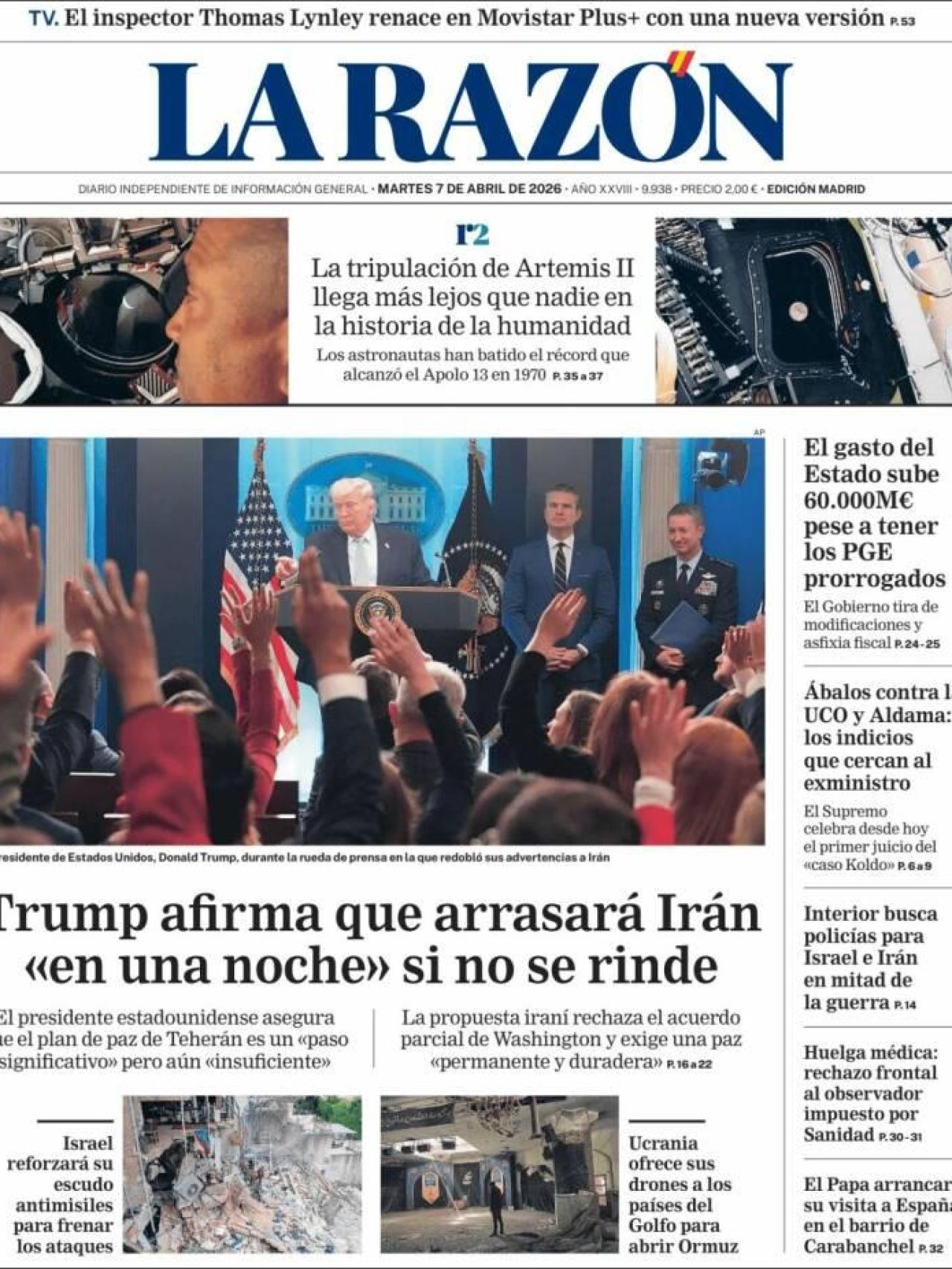 La portada de 'La Razón' el 7 d'abril