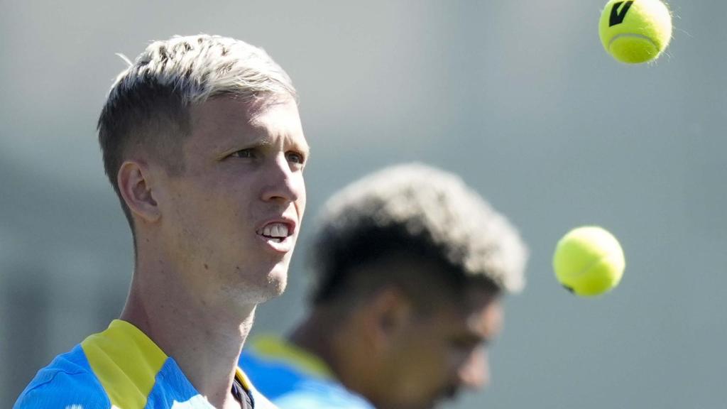 Dani Olmo, en l'entrenament del Barça previ al partit de Champions League contra l'Atlètic de Madrid