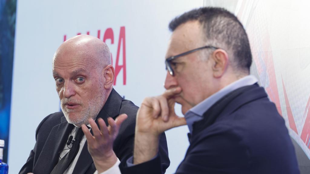 Javier Tebas y Javier Gómez, en la presentación del informe financiero de la Liga