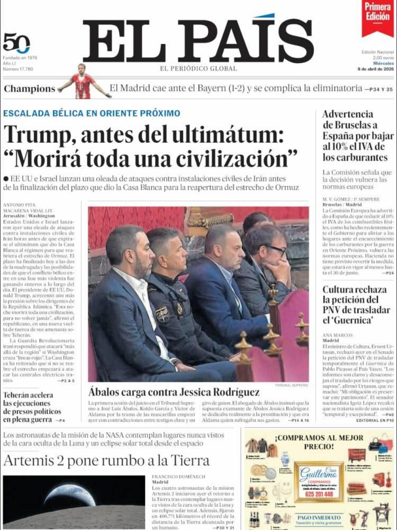 La portada de 'El País' el 8 de abril