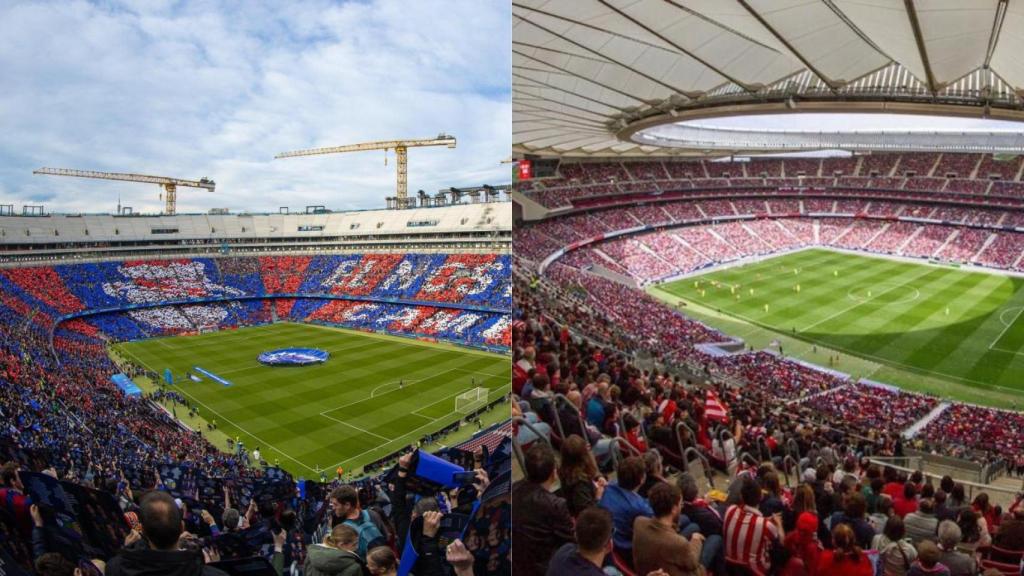 Las gradas del Spotify Camp Nou y el Wanda Metropolitano, en un fotomontaje