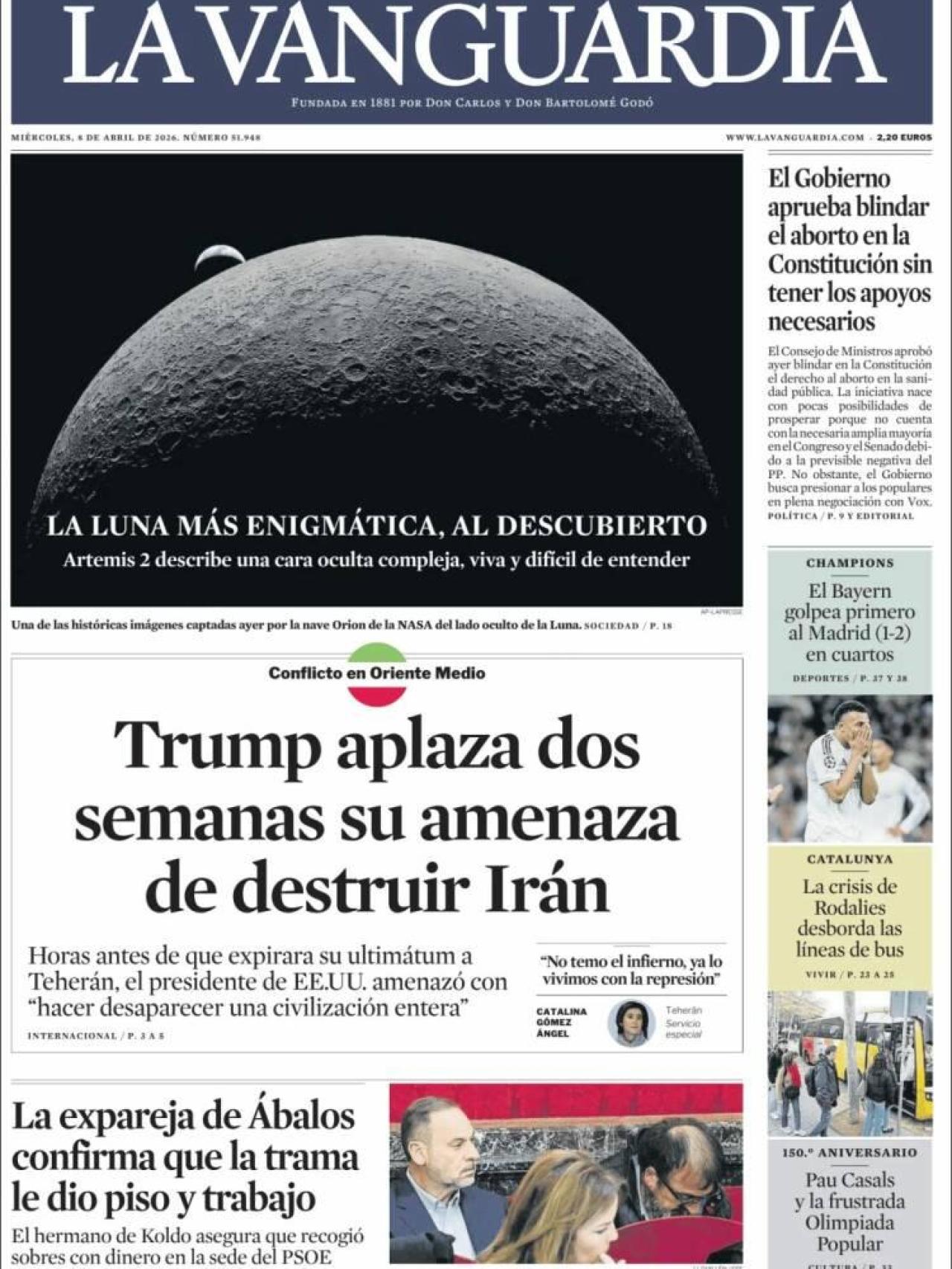 La portada de 'La Vanguardia' el 8 d'abril