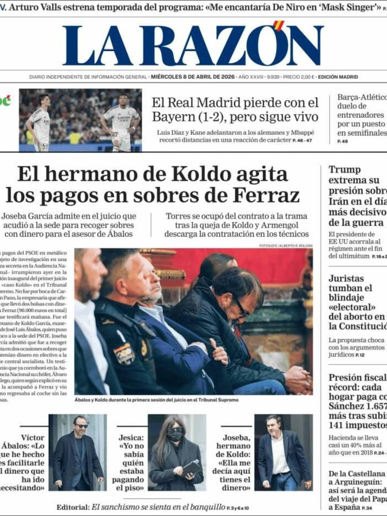 La portada de 'La Razón' el 8 d'abril
