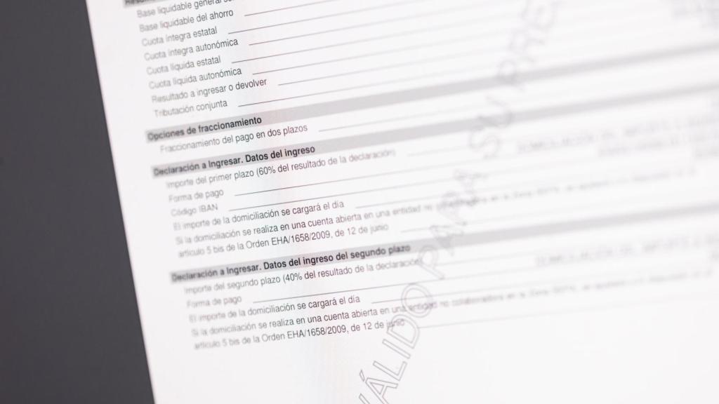 Hoja de la declaración de la renta