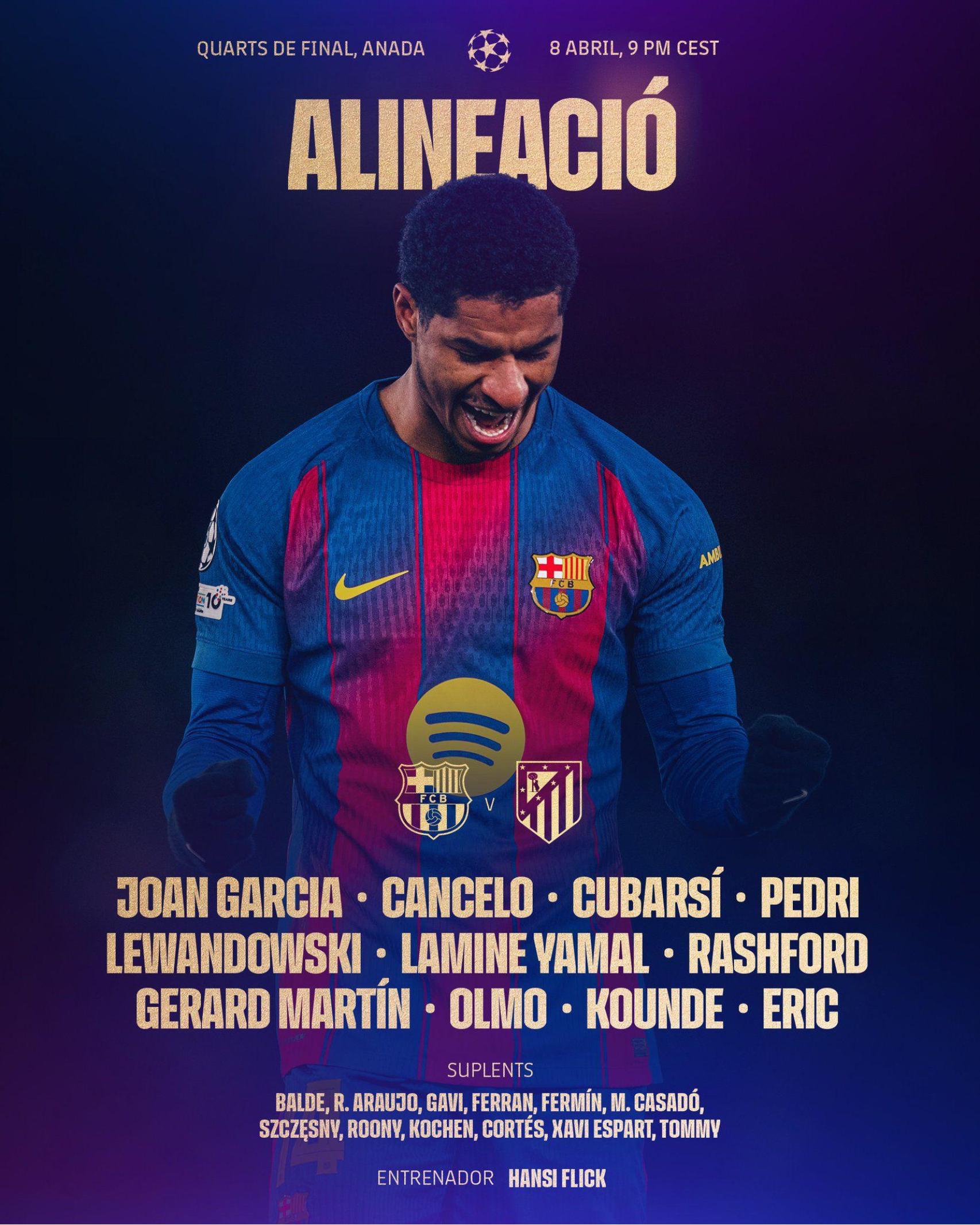 L'onze de Hansi Flick per al Barça-Atlètic de Madrid de la Champions League