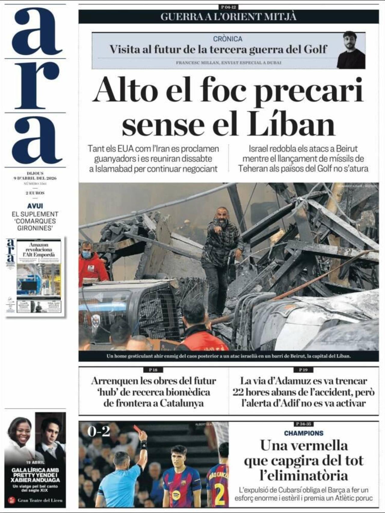 La portada de 'Ara' el 9 d'abril
