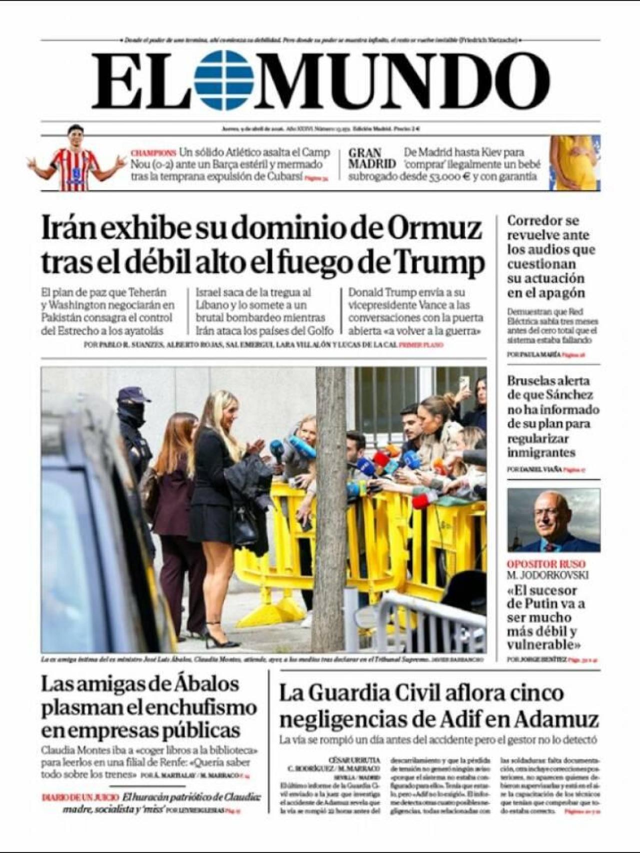 La portada de 'El Mundo' el 9 d'abril
