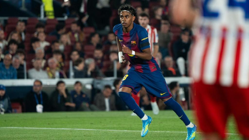 Lamine Yamal, durante el Barça-Atlético de Madrid de Champions