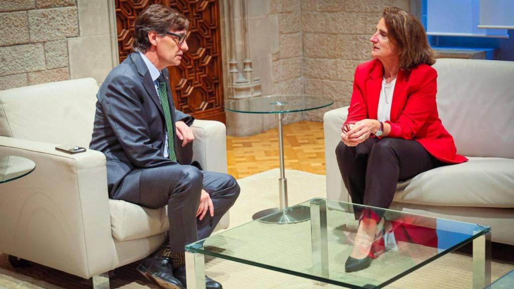 Reunió del president del Govern, Salvador Illa, amb Teresa Ribera, vicepresidenta executiva de la Comissió Europea, al Palau de la Generalitat, a Barcelona, el 9 d'abril de 2026