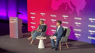 Yolanda Díaz, en el POLITICO European Pulse Forum celebrado este viernes en Barcelona