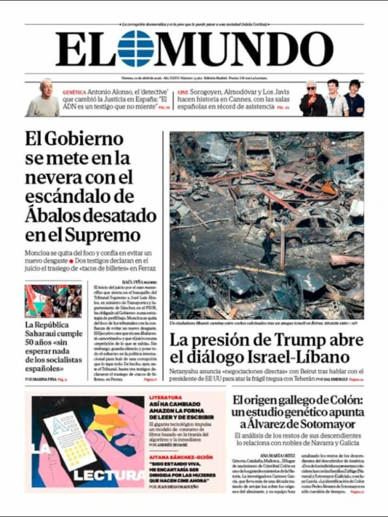 La portada de 'El Mundo' el 10 d'abril