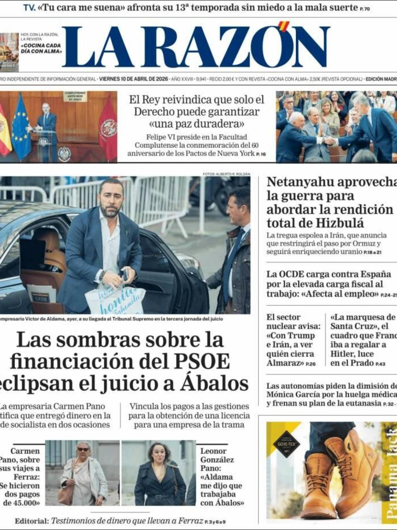 La portada de 'La Razón' el 10 d'abril