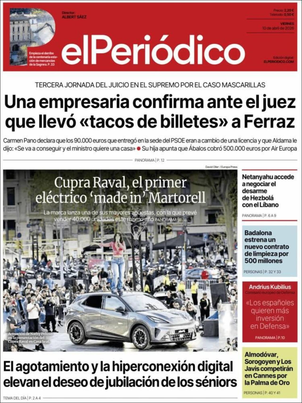La portada de 'El Periódico' el 10 d'abril