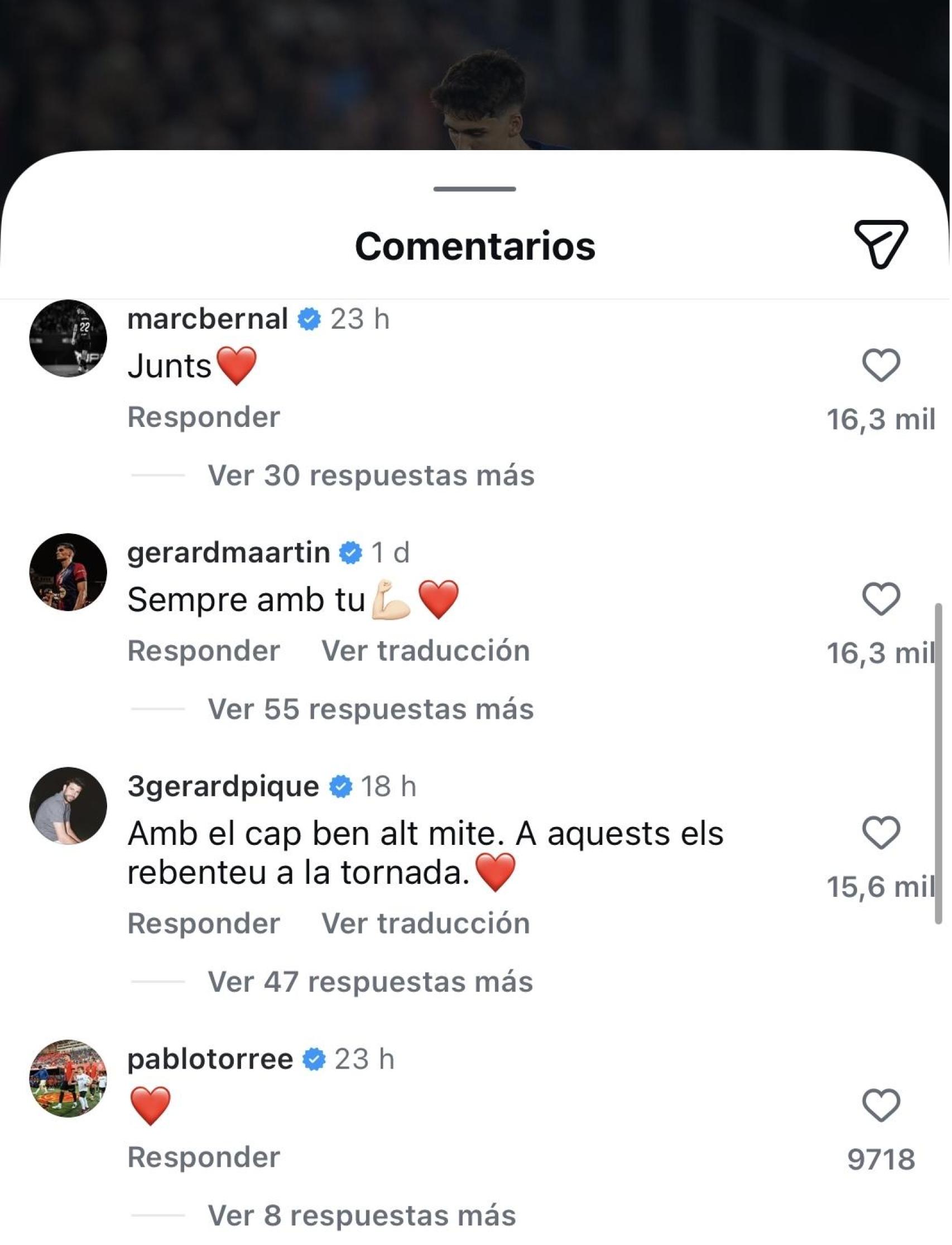 El comentario de Gerard Piqué en el 'post' de Instagram de Pau Cubarsí