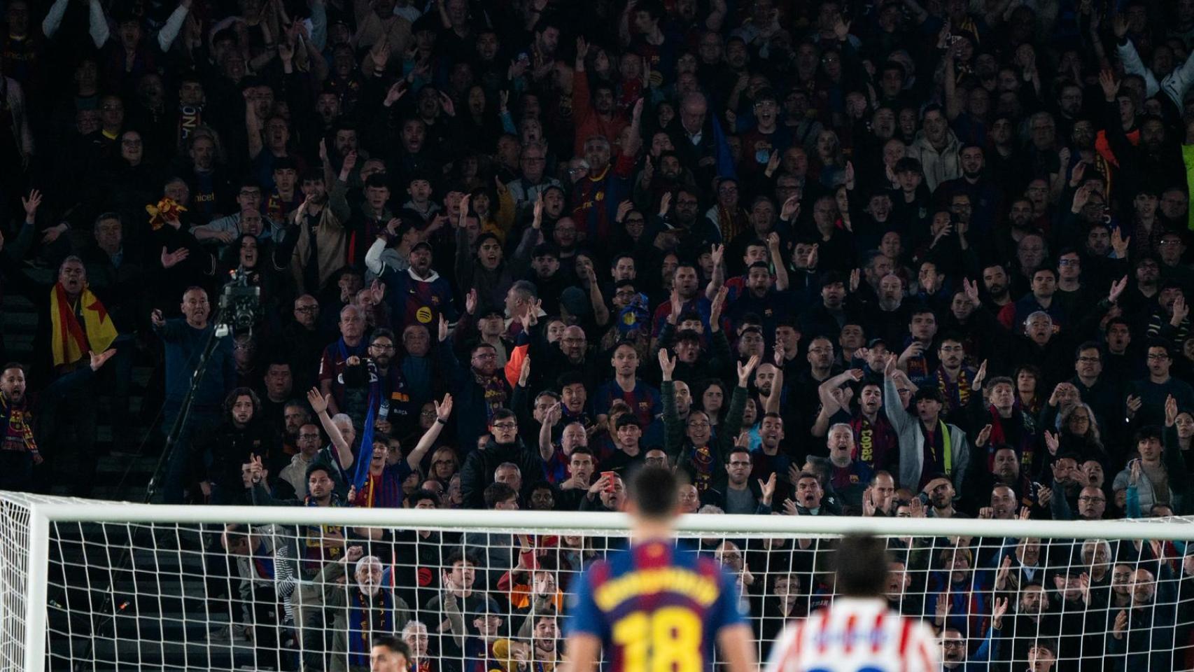 La grada del Spotify Camp Nou en el Barça-Atlético de Madrid de la Champions League