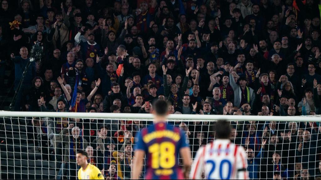 La grada del Spotify Camp Nou en el Barça-Atlètic de Madrid de la Champions League