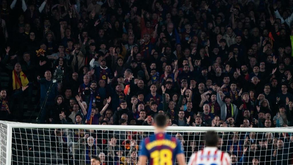 La grada del Spotify Camp Nou en el Barça-Atlético de Madrid de la Champions League