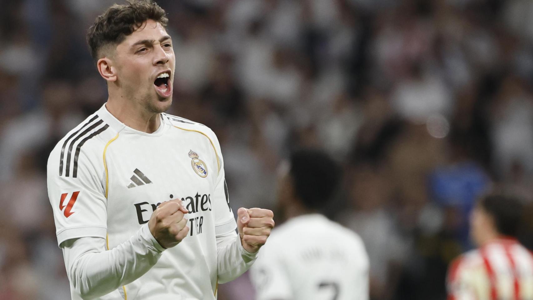 Fede Valverde celebra su gol en el Real Madrid-Girona de la Liga