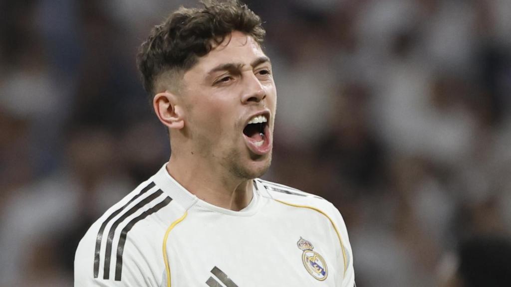 Fede Valverde celebra su gol en el Real Madrid-Girona de la Liga