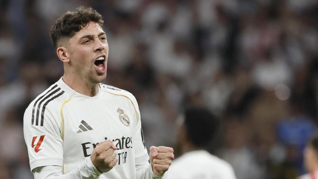 Fede Valverde celebra su gol en el Real Madrid-Girona de la Liga