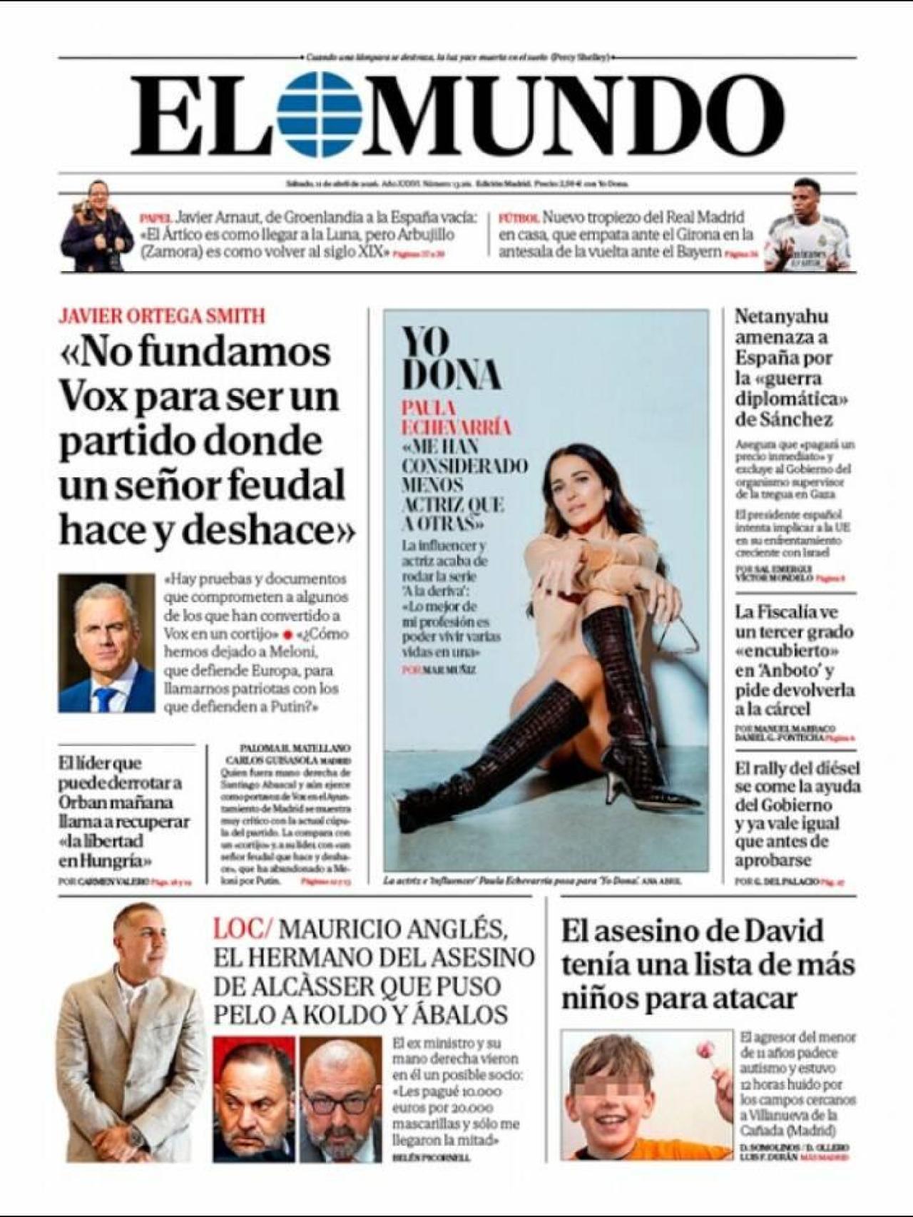 Portada d'‘El Mundo’ d'aquest dissabte