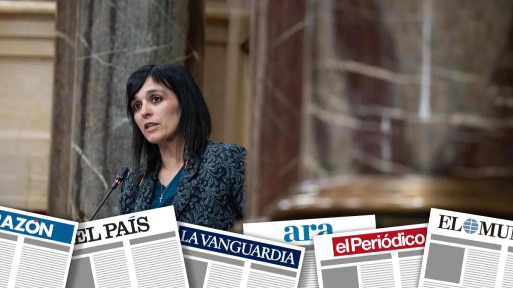 Un montaje con una imagen de Sílvia Orriols de fondo