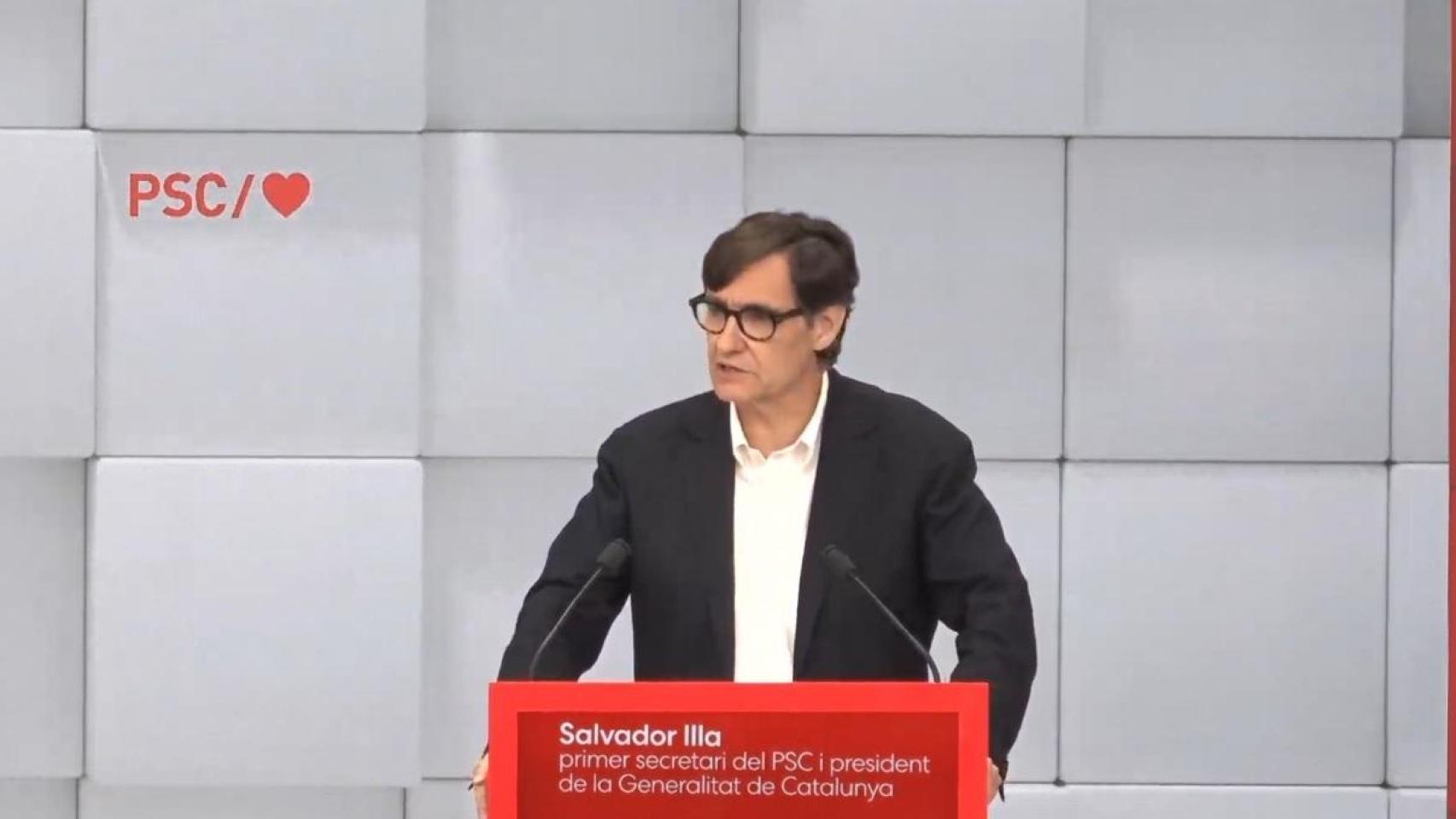 El presidente de la Generalitat, Salvador Illa, durante el Consell Nacional Extraordinari del PSC