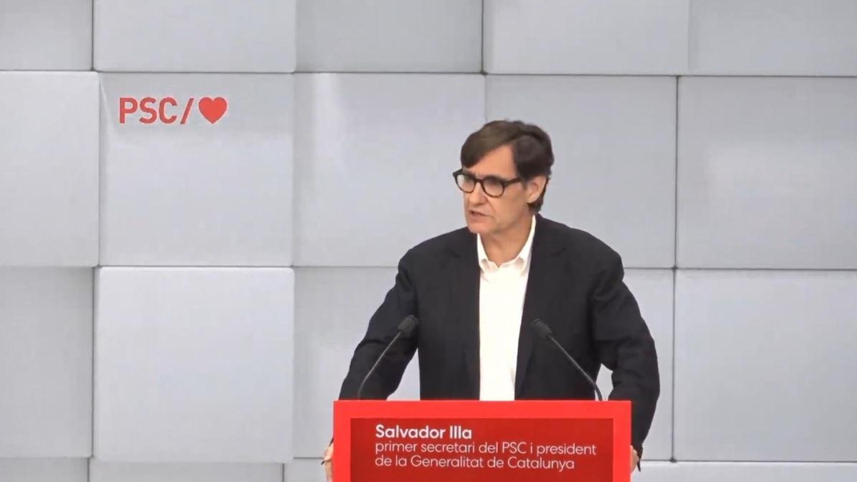 El presidente de la Generalitat, Salvador Illa, durante el Consell Nacional Extraordinari del PSC