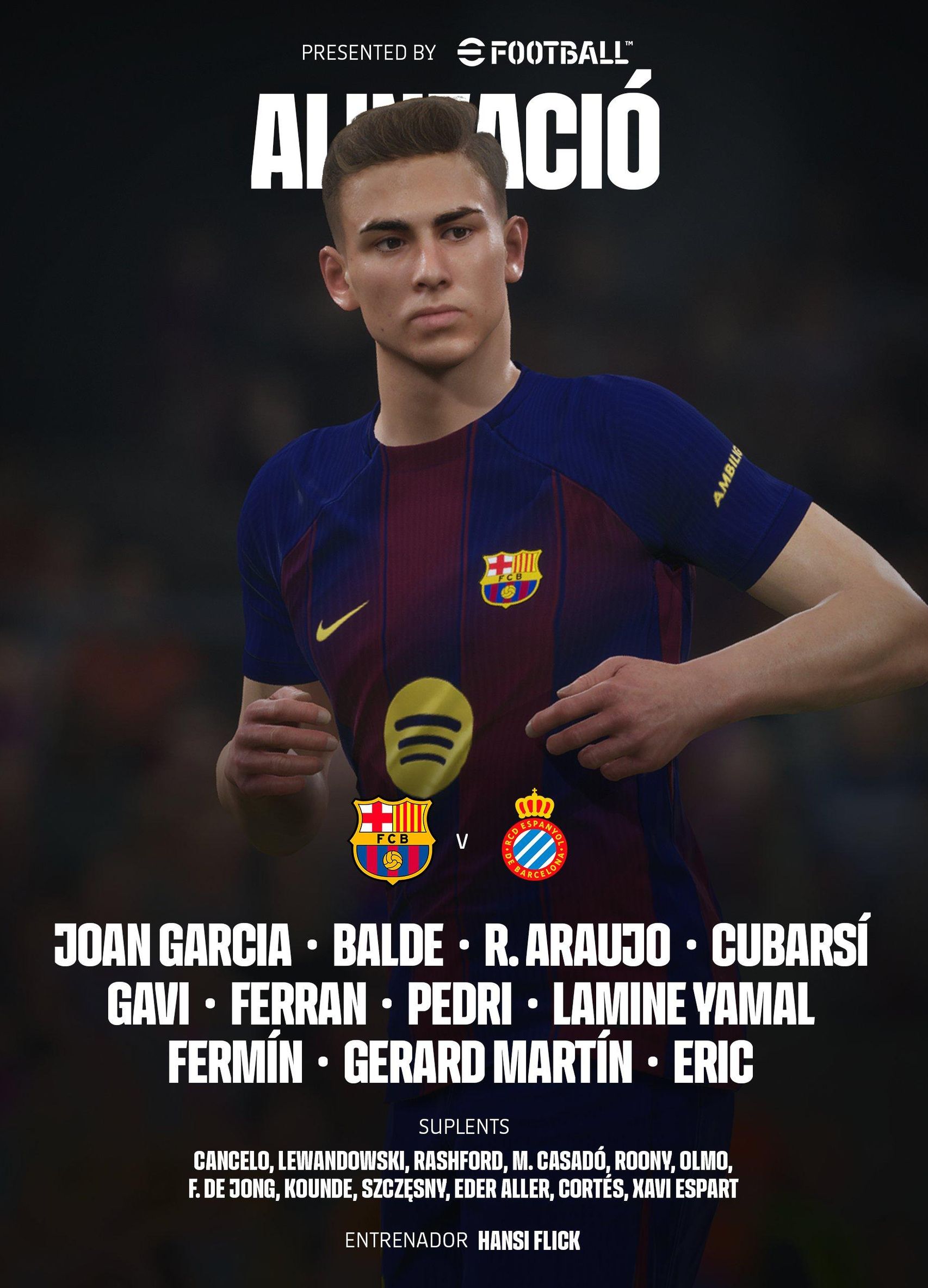 Onze titular del Barça per enfrontar-se a l'Espanyol a l'Spotify Camp Nou