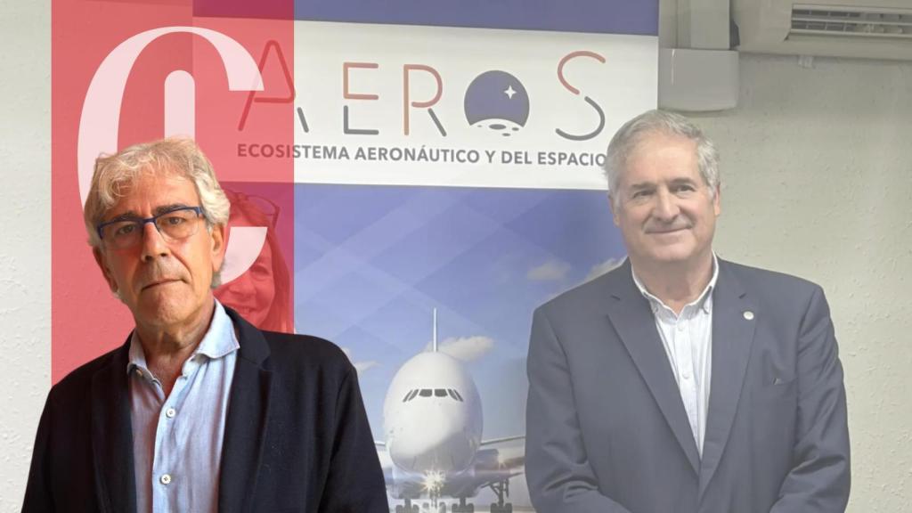 Toni Bolaño y una imagen de la compañía AeroS de fondo