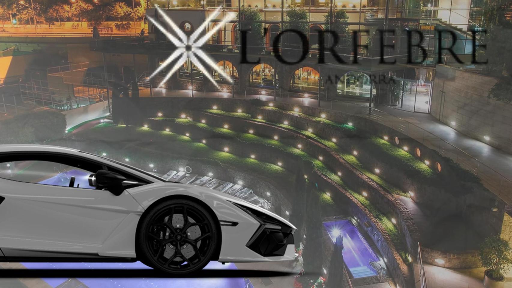 Un coche de alta gama, el Arsenal Masculino y el logo de l'Orfebre Andorra
