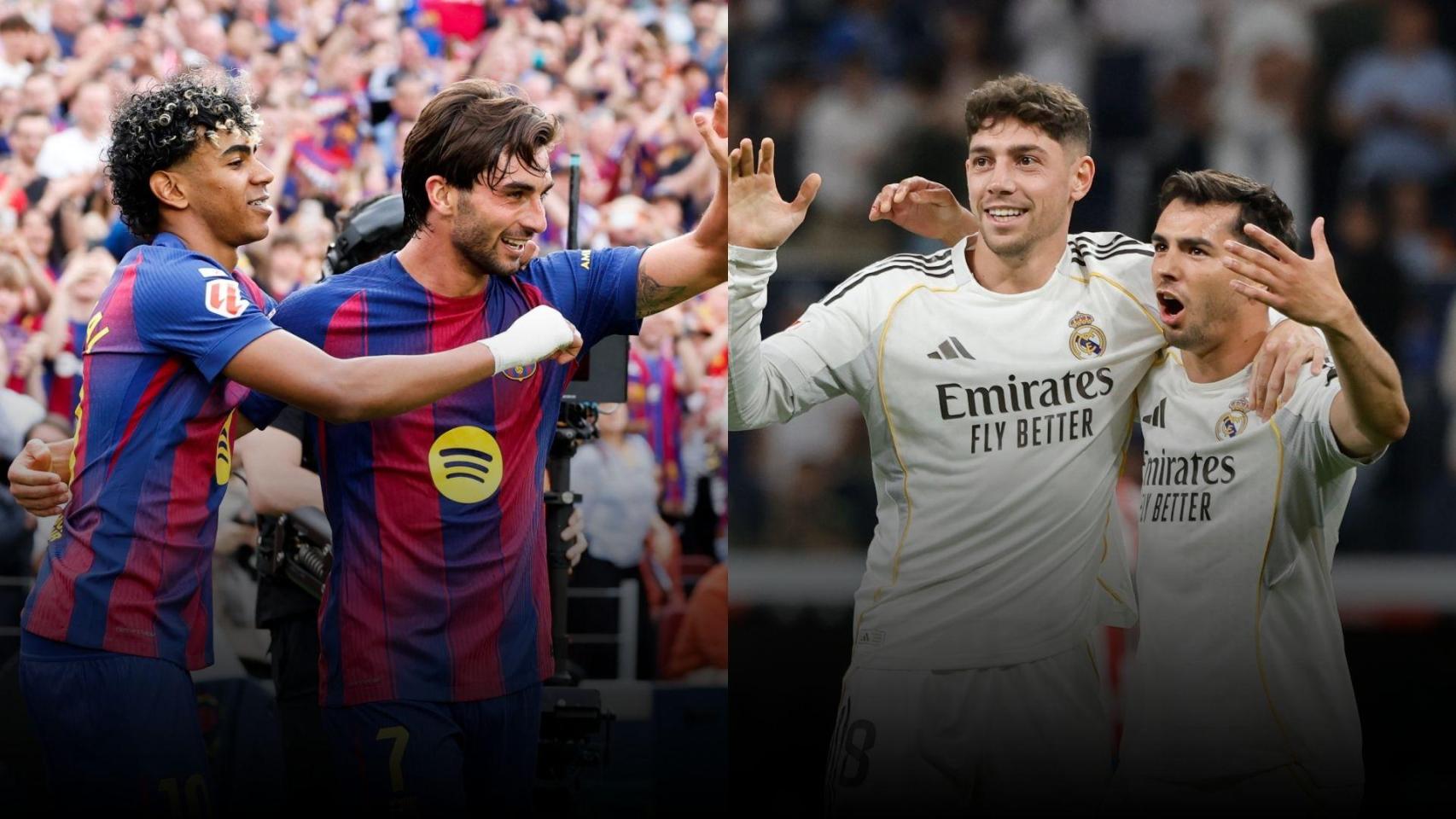 Lamine Yamal, Ferran Torres, Fede Valverde y Brahim Díaz en un montaje