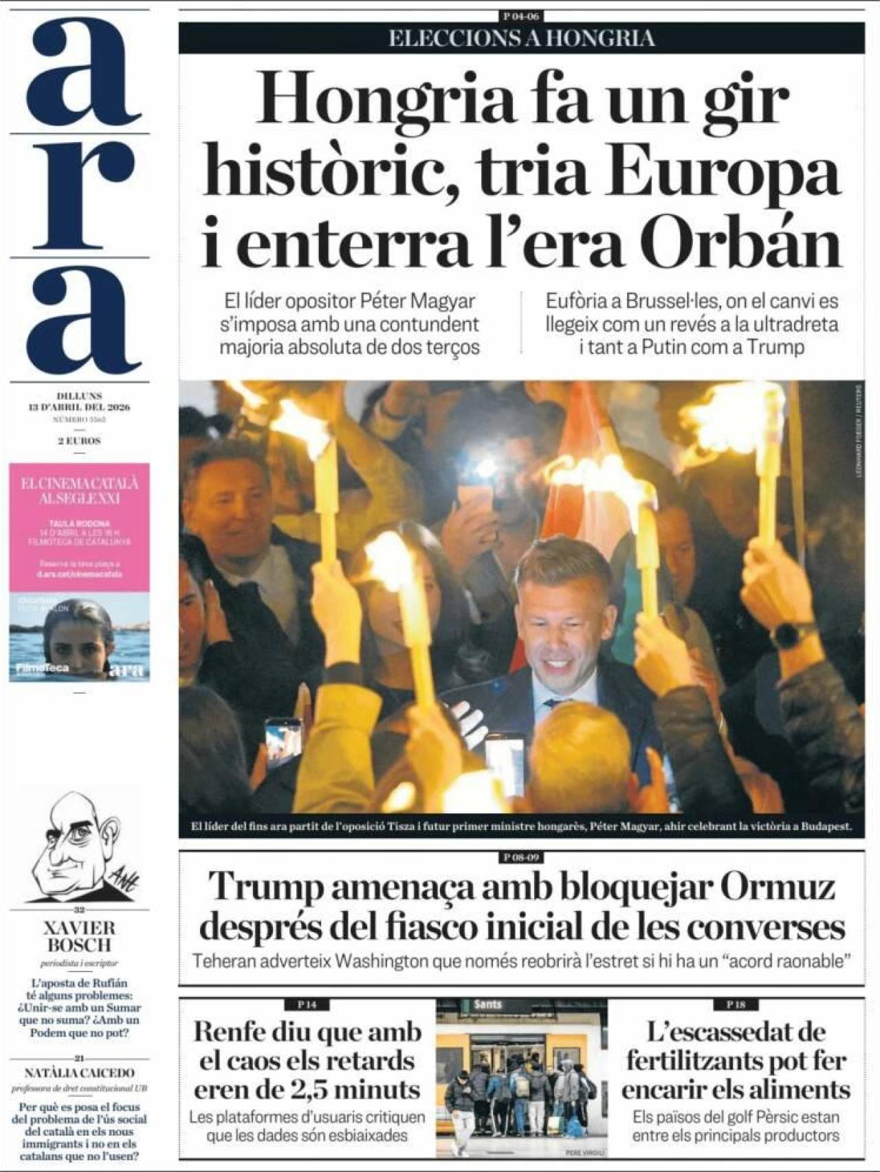 La portada de l'Ara el 13 d'abril