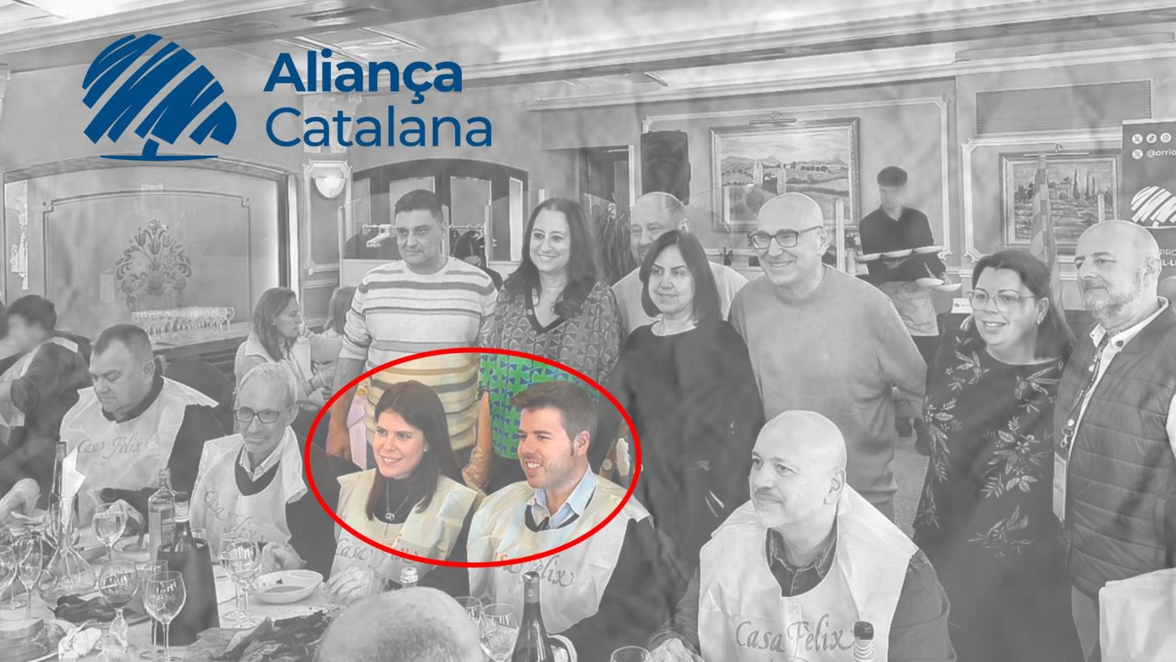 Imagen de una comida de Aliança Catalana, con Oriol Gès y su pareja Carlota Salla