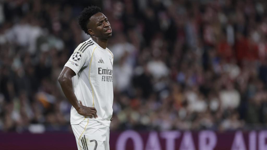 Vinicius Jr, frustrado en el Real Madrid-Bayern de Múnich de la Champions League