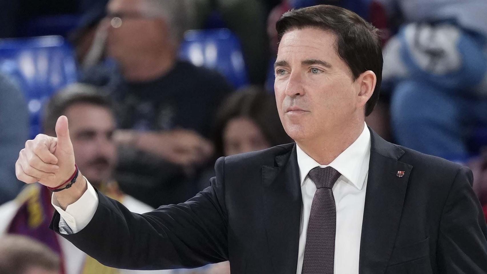Xavi Pascual reacciona en el Barça de Basket-Bilbao de Liga ACB
