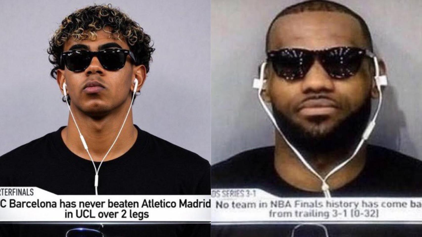 Lamine Yamal y LeBron James en un fotomontaje