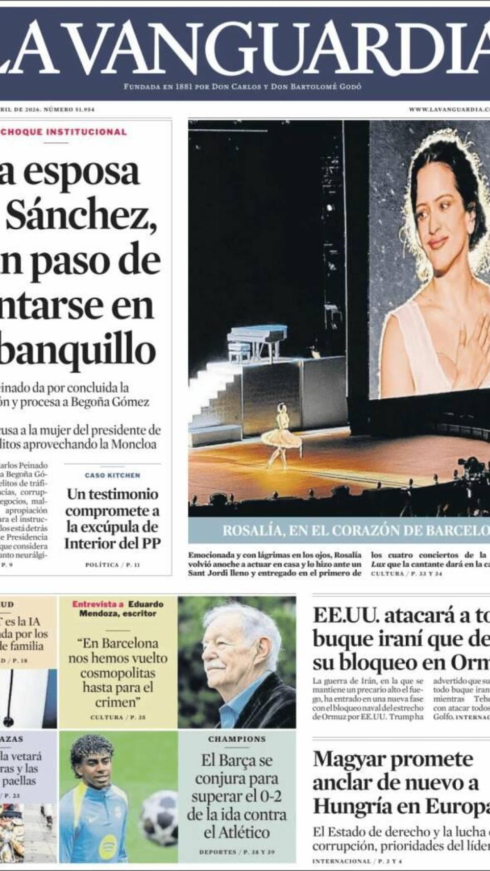 Portada de 'La Vanguardia' el 14 d'abril