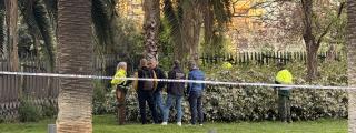 Agentes y mandos de la División de Investigación Criminal (DIC) de los Mossos d'Esquadra junto operarios de parques y jardines durante el dispositivo de búsqueda en los matorrales cercanos al bar Kibo